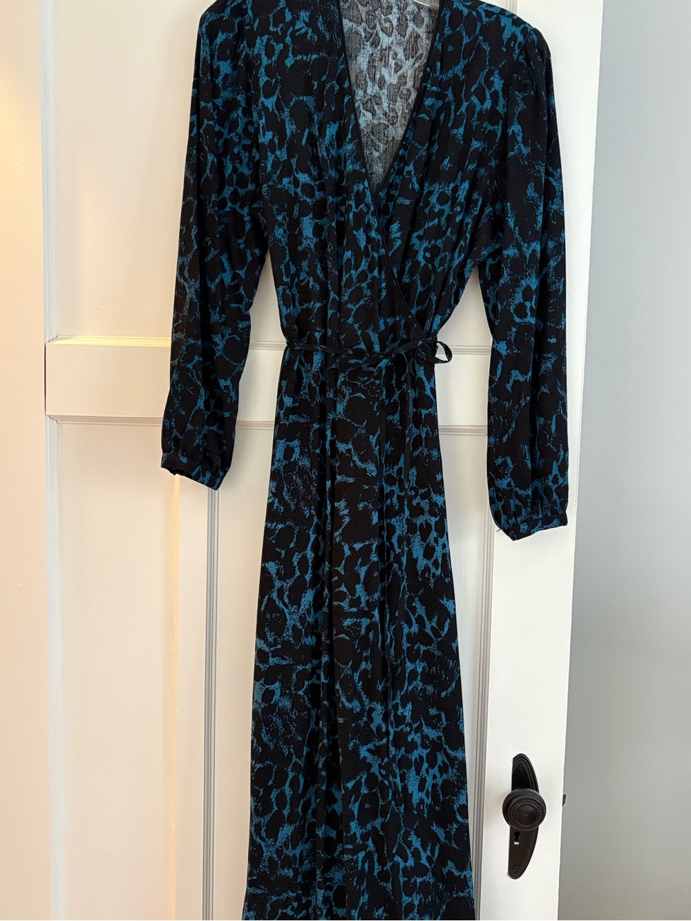 Black and Teal Print Maxi Wrap Dress